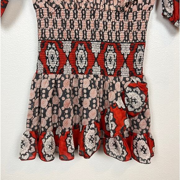 Alicia Bell Abstract Polka Dot Multi Print Smocked Waist Ruffles Sleeve Dress S - Picture 3 of 7